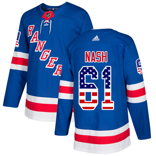 Adidas Rangers #61 Rick Nash Royal Blue Home Authentic USA Flag Stitched Youth NHL Jersey